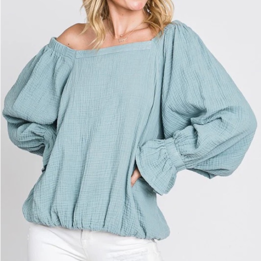 Oli & Hali Teal Off-Shoulder Blouse